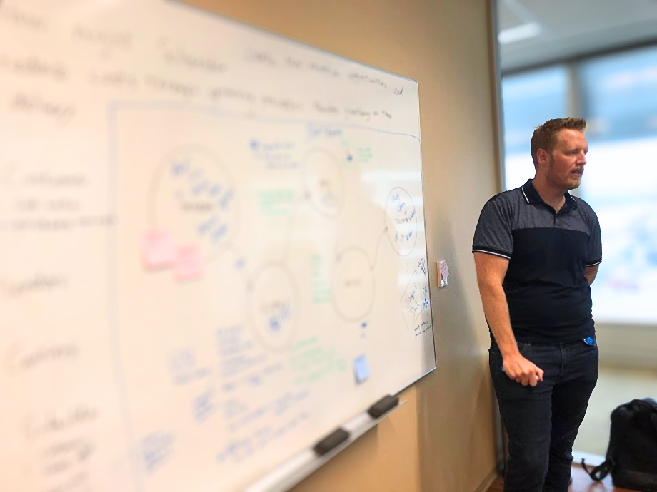 Dave facilitating at a whiteboard during an executive workshop